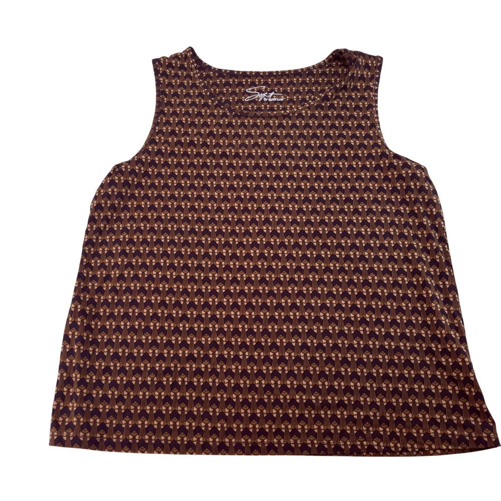 Soft by Avenue Tank Top Brown Tan Art Deco Geometric Sleeveless Blouse Plus Size